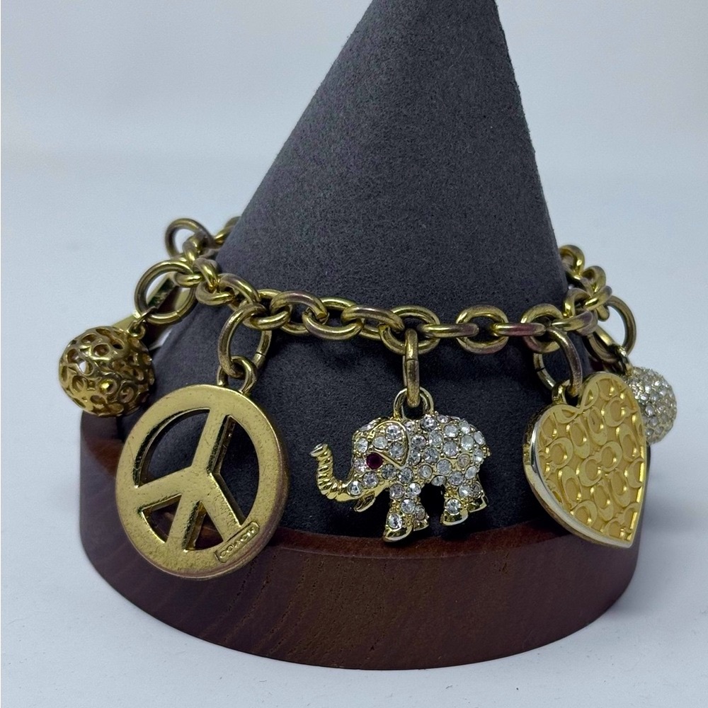 Vintage Coach “Piece & Love” Vintage Y2K Gold tone Charm Bracelet